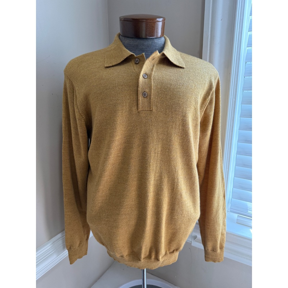 Jos. A. Bank Signature Collection Mustard Yellow 100% Merino Wool Polo Sweater L